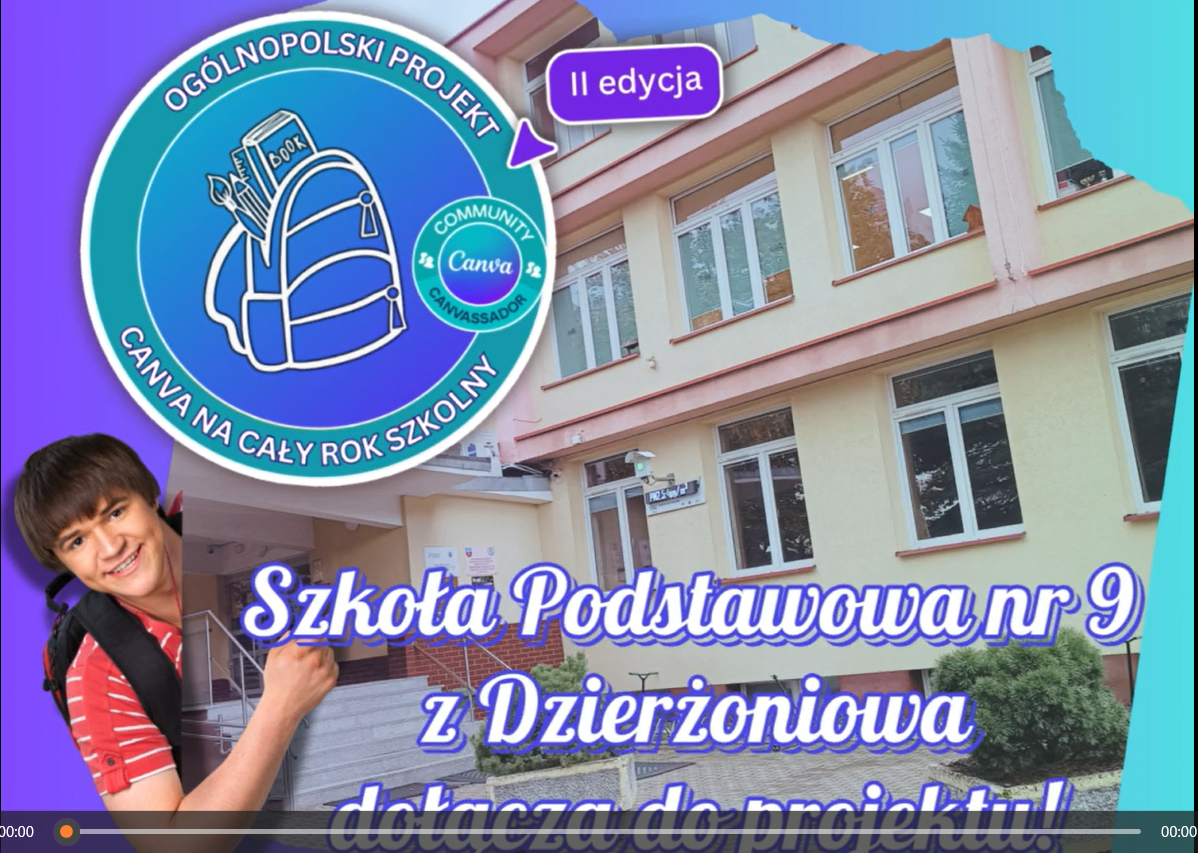 obrazek z łączem do filmiku przedstawiającego szkołę z napisem:  SP 9 przyłącza do projektu